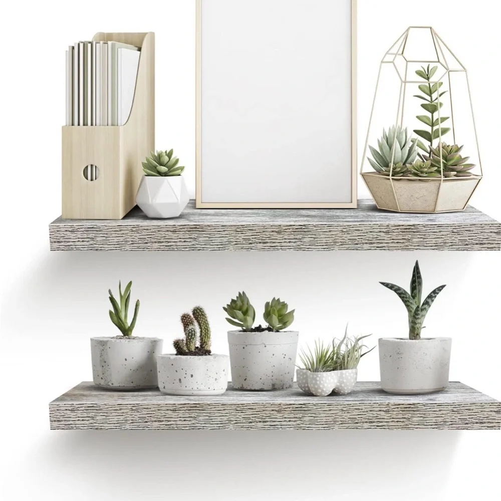 NIB Sorbus Floating Wall Shelves - 2 Pack 24 X 9 Inch Rustic Home Decor